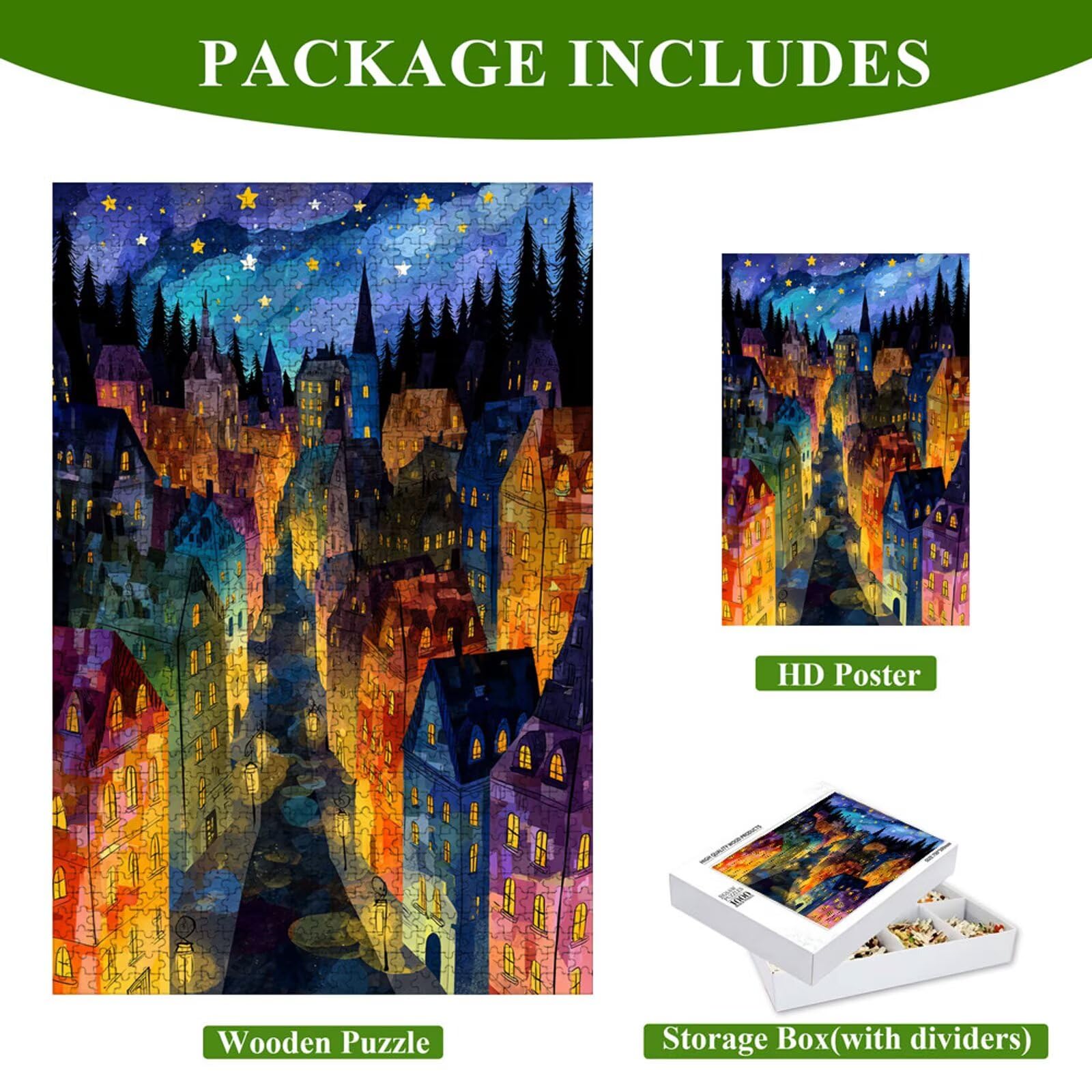 4000 Pezzi Puzzle Adulti - Città & Cielo stellato - Fabbricazione in Legno Robusto (Forma Classica) - Decorazione Murale con Poster - Prodotto Riservato ad Adulti e 14 Anni in Su (147x105cm) P3#885