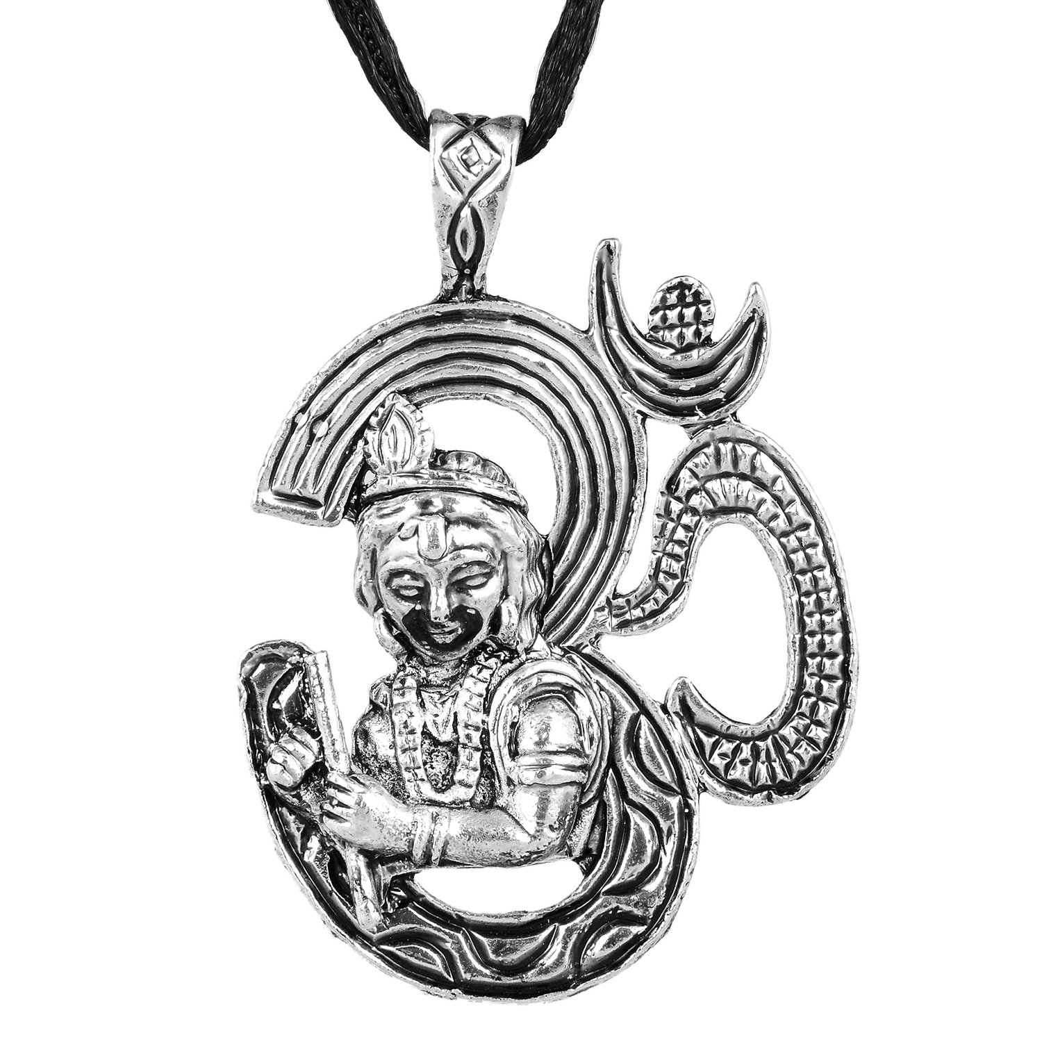 Memoir Antique look Om Krishna God pendant locket Silver tone temple jewellery for Men and Women