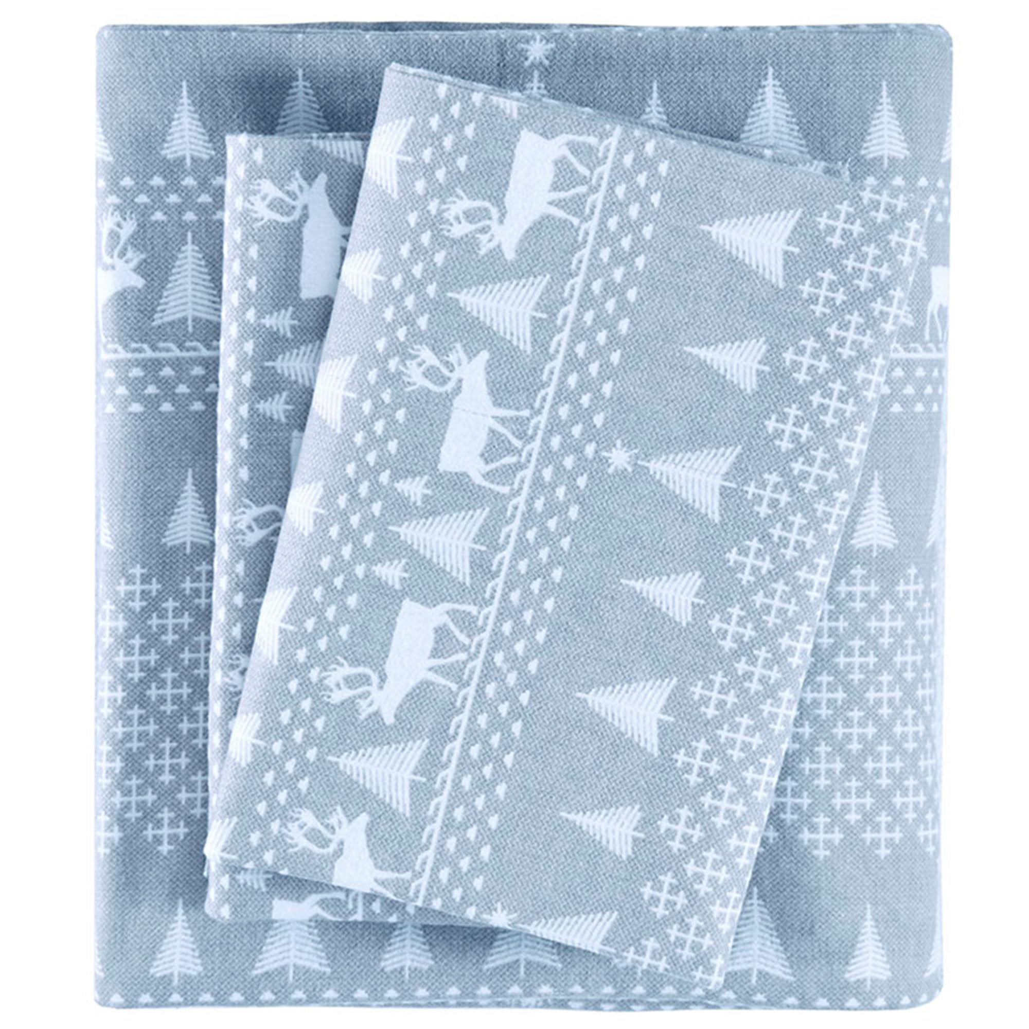 Parure de lit Woolrich en coton bleu : drap grand lit poche profonde 35,6 cm
