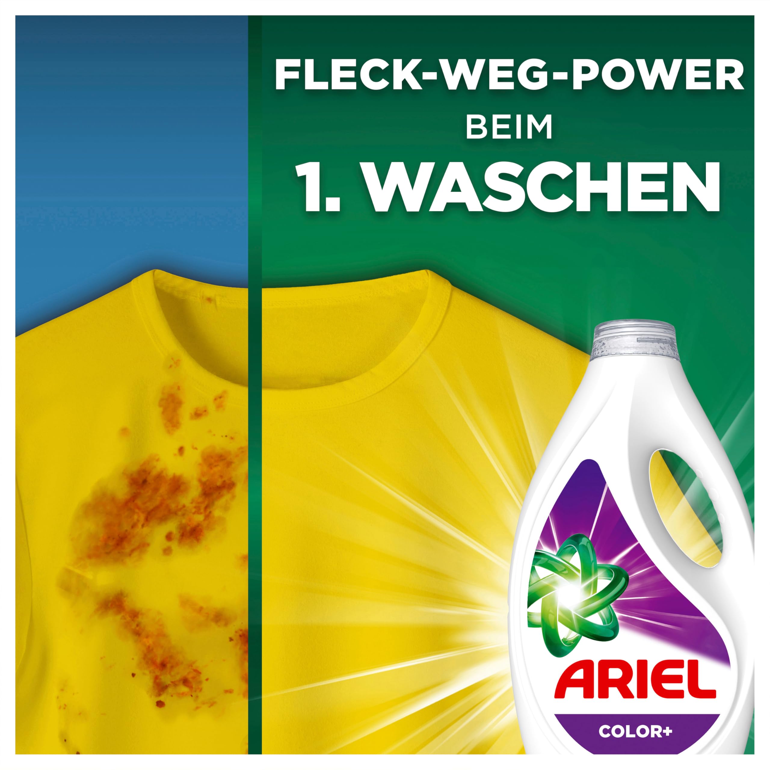 Ariel Flüssigwaschmittel, 111 Wäschen, Color+ Waschmittel, Fleck-Weg-Power beim 1. Waschen, selbst in kaltem Wasser