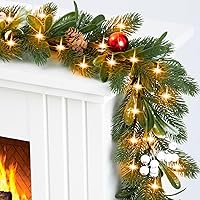 Vista 17 de Guirnalda de Navidad de 6.5 pies con luces en forma de estrella, decoraciones de Navidad preiluminadas, guirnalda iluminada con batería, decoración
