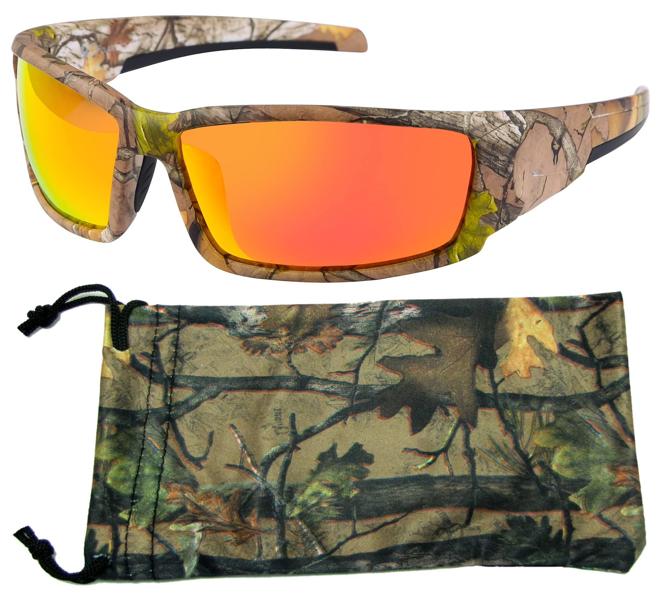 Hornz Brown Forest Camouflage Polarized Sunglasses for Men - Aquabull - Free Matching Microfiber Pouch