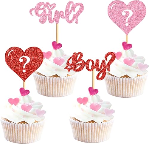 Ercadio Paquete de 24 adornos para cupcakes para el día de San Valentín, para niños o niñas, con purpurina, para el día de San Valentín, para