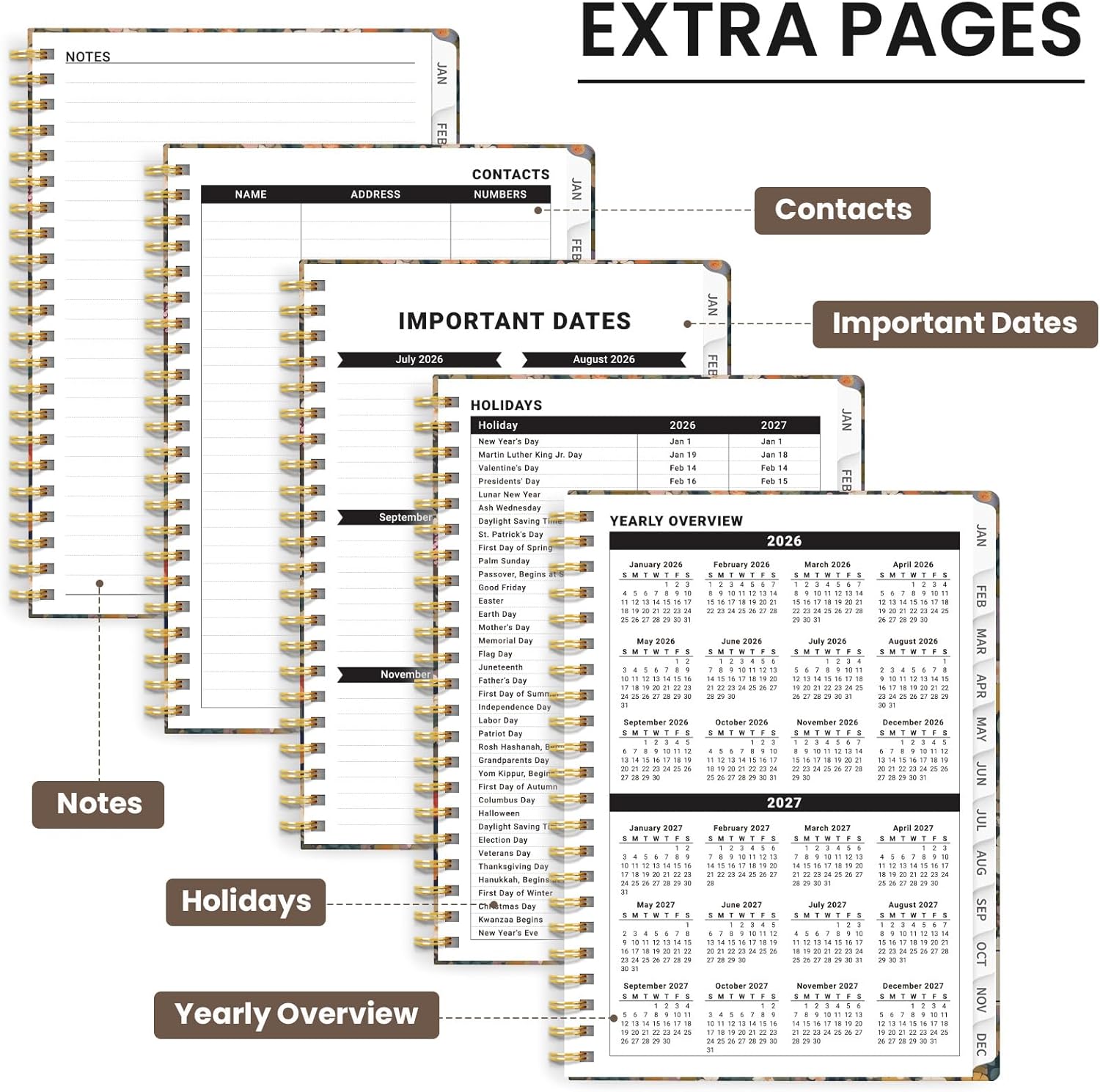 2026 Planner, Weekly and Monthly Planner for Women, January 2026 - December 2026, Hardcover 2026 Calendar Planner Book with Tabs, Inner Pocket, Spiral Bound, Perfect for Office Home School Supplies - A4 (8.5" x 11"), Petals - Image 5