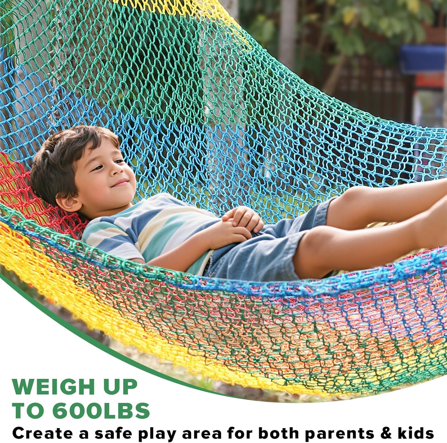 TOPNEW Double Layers Climbing Cargo Net - 9.9FT x 9.9FT Heavy Duty Playground Safety Net for Kids Backyard, Tree Fort & Jungle Gyms | Treehouse Accessories with Storage Bag & Carabiners (Coloured)