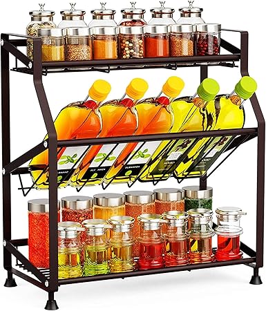 Amazon 調味料ラック 3段 スパイスラック 調味料収納ラック おしゃれ キッチンラック ブラック 大容量 シンクサイドラック 省スペース 組み立てが簡単 ブラック3段 調味料 スパイスラック オンライン通販