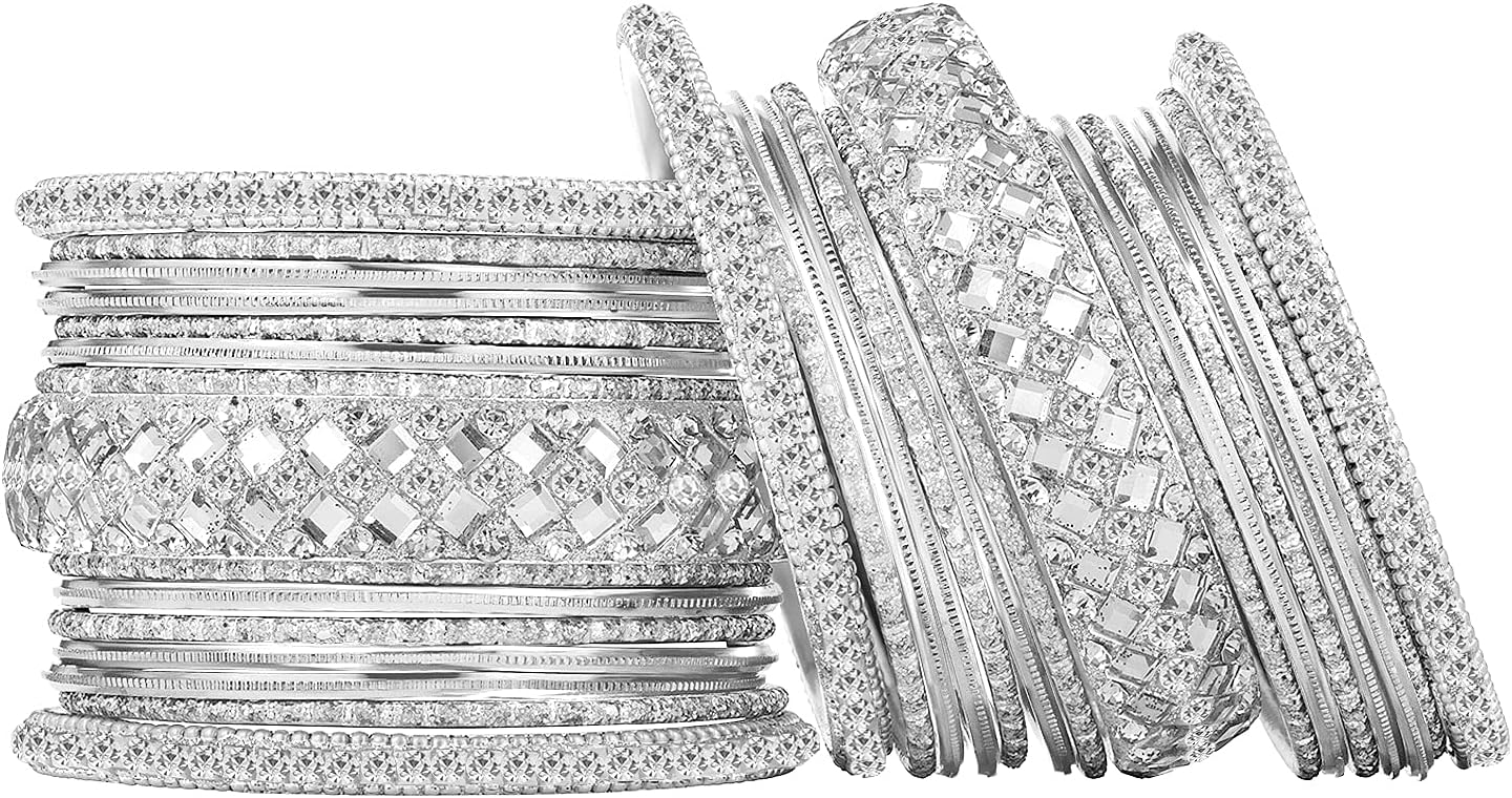 Aheli Ethnic Colorful Metal Bangles Chudha Set Stone Studded Bangle Set Indian Wedding Wear Fashion Jewelry Gift for Women