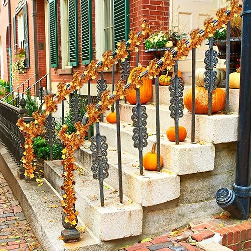 Miniatura 6 de Guirnalda de oropel de otoño de 33 pies de Acción de Gracias, hoja de arce dorada y cobre brillante, guirnalda metálica colgante de oropel para