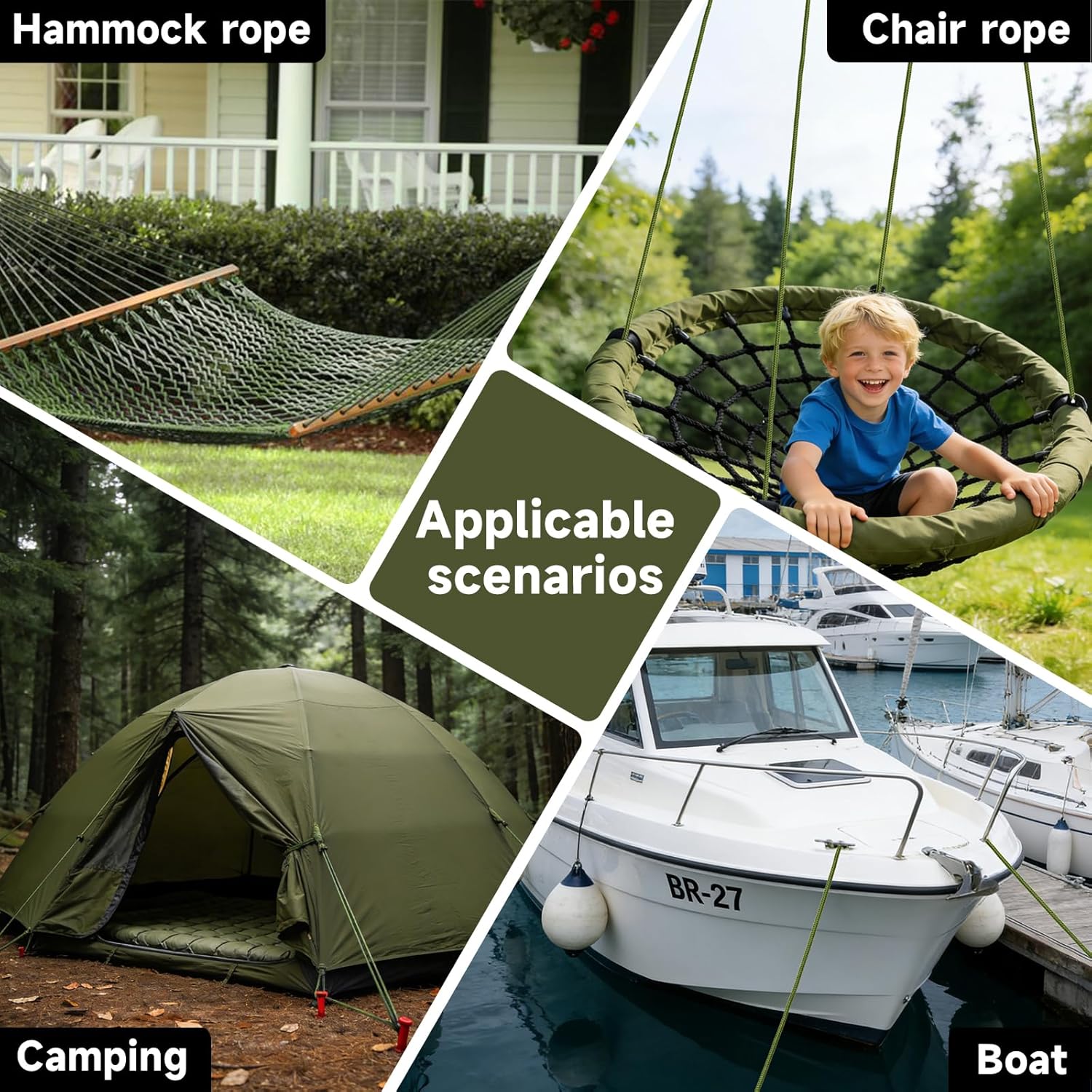 KINGLAKE Paracord 5 mm Green, 15 m Thick Nylon Rope for Inflatable Boat, Laundry, Awning, Garden Tying, Craft Projects, Outdoor Camping