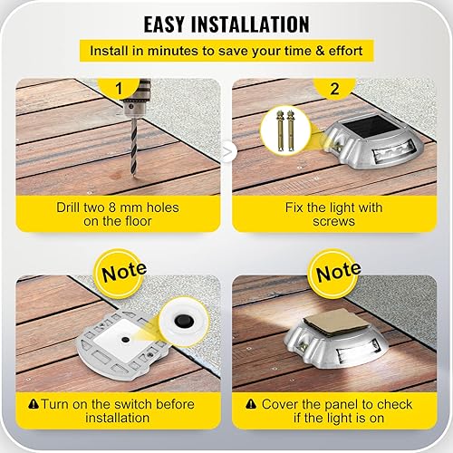 Miniatura 7 de VEVOR Paquete de 24 luces solares para entrada color blanco con tornillo luces solares para cubierta al aire libre impermeables 6 luces LED para