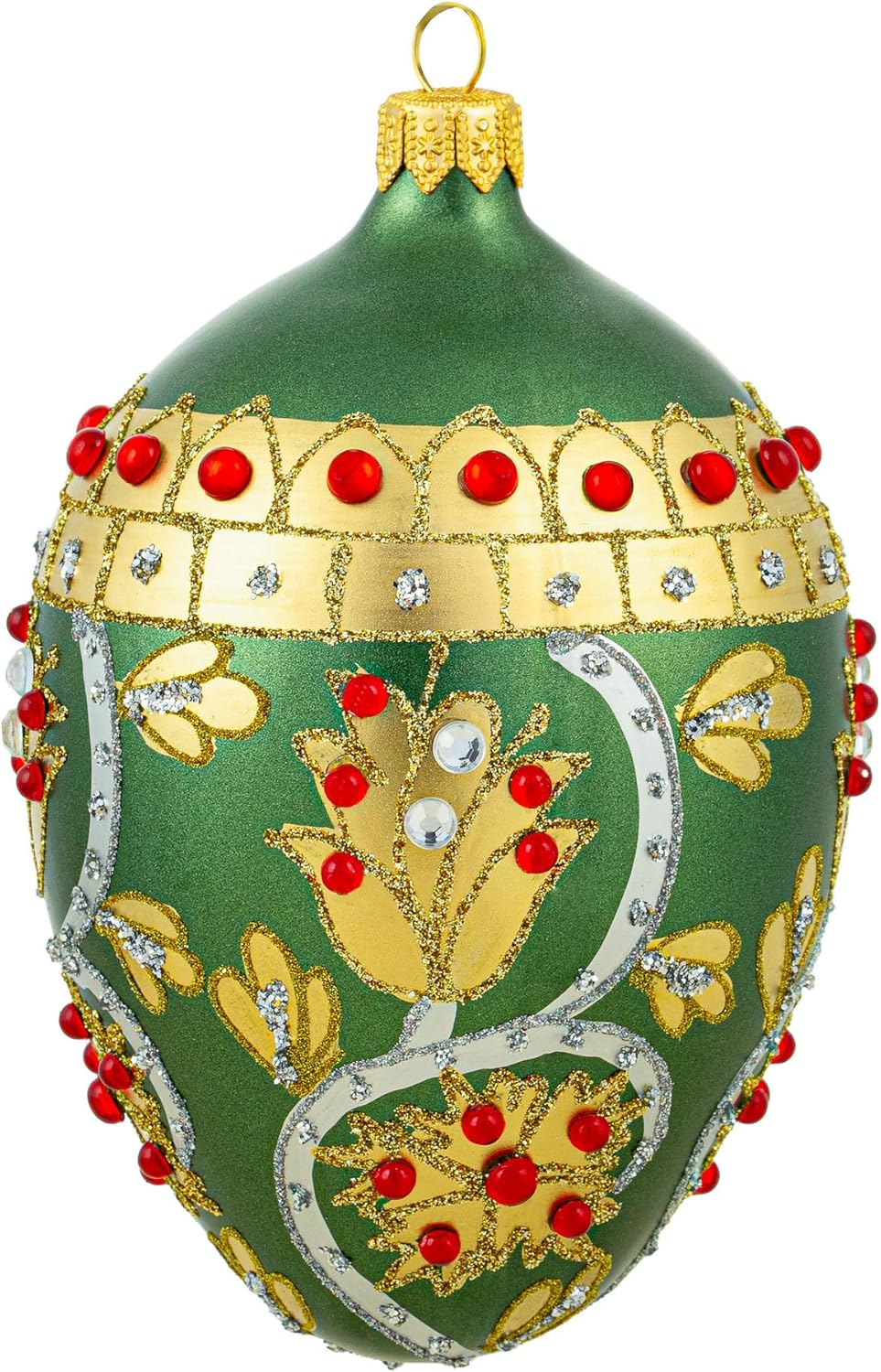 Polish Gallery Fabergé Huevo - Adorno De árbol De Navidad De Vidrio Soplado De 5 Pulgadas, Adornos De Oro Real (dorado Mate