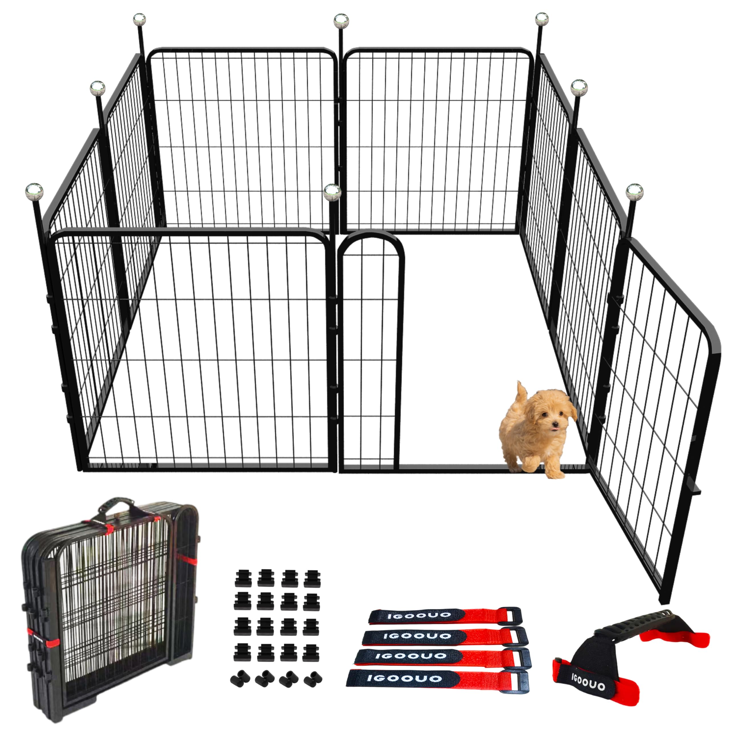 IGOOUO Puppy Playpen Indoor/Outdoor,24'' Portable Dog playpen with Easy-Carry Straps,8 Panels Dog Pen Play Pen for Small Dogs,Rustproof Pet Playpen