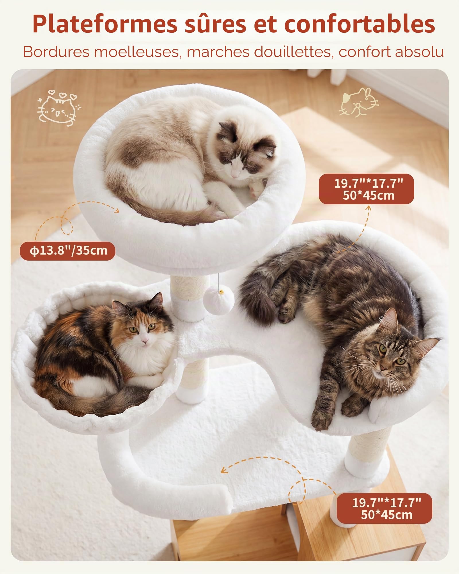 Heybly Arbre à Chat Litière Intégrée 162cm Bois Massif Moderne HCT105WB | Litière Cachée Facile À Nettoyer, Parcours Multi-Niveaux, Griffoirs En Sisal, Couchage Et Jeux Intégrés, Coloris Noyer