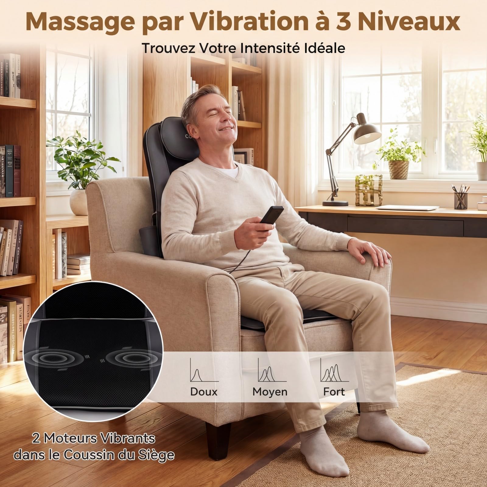 GOPLUS Siege Massant Shiatsu avec Chaleur, Siège de Massage avec 4 Nœuds de Pétrissage et Vibration 3 Niveaux, Masseur Cervical et Dorsal, Pétrissage Profond&Vibrations, pour Maison&Bureau