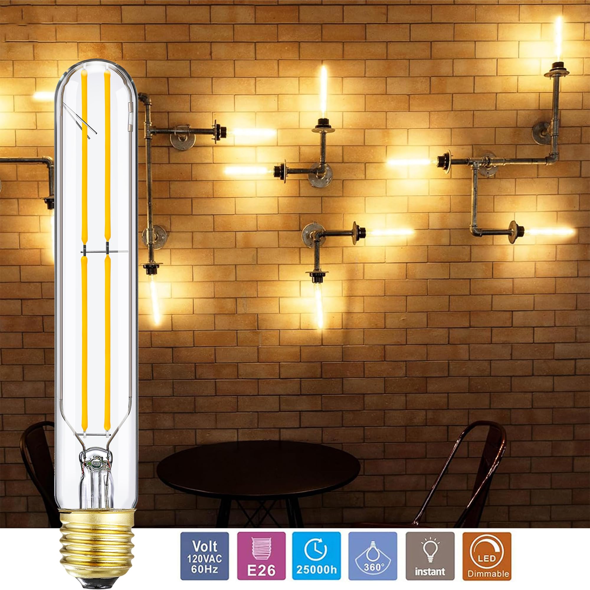 7 3Inch T10 Led Bulb 6W Dimmable Light Bulbs E26 Tubular Bulbs 60 Watt Warm White 2700K E26 — view 4