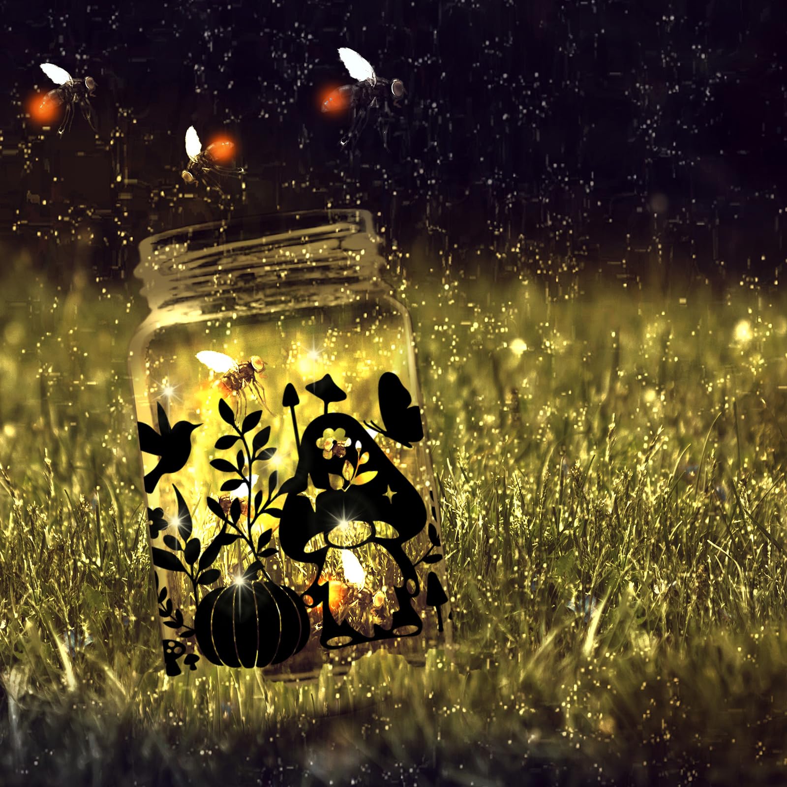 CREATCABIN 24 Pcs Noël Silhouettes Mason Jar Lanterne Laser Découpes Plastique Scrapbook Embellissement Pour Bocaux Mur Fenêtres Verre Voiture Décor DIY Artisanat Cadeaux Noir 10x9cm-sans Autocollant