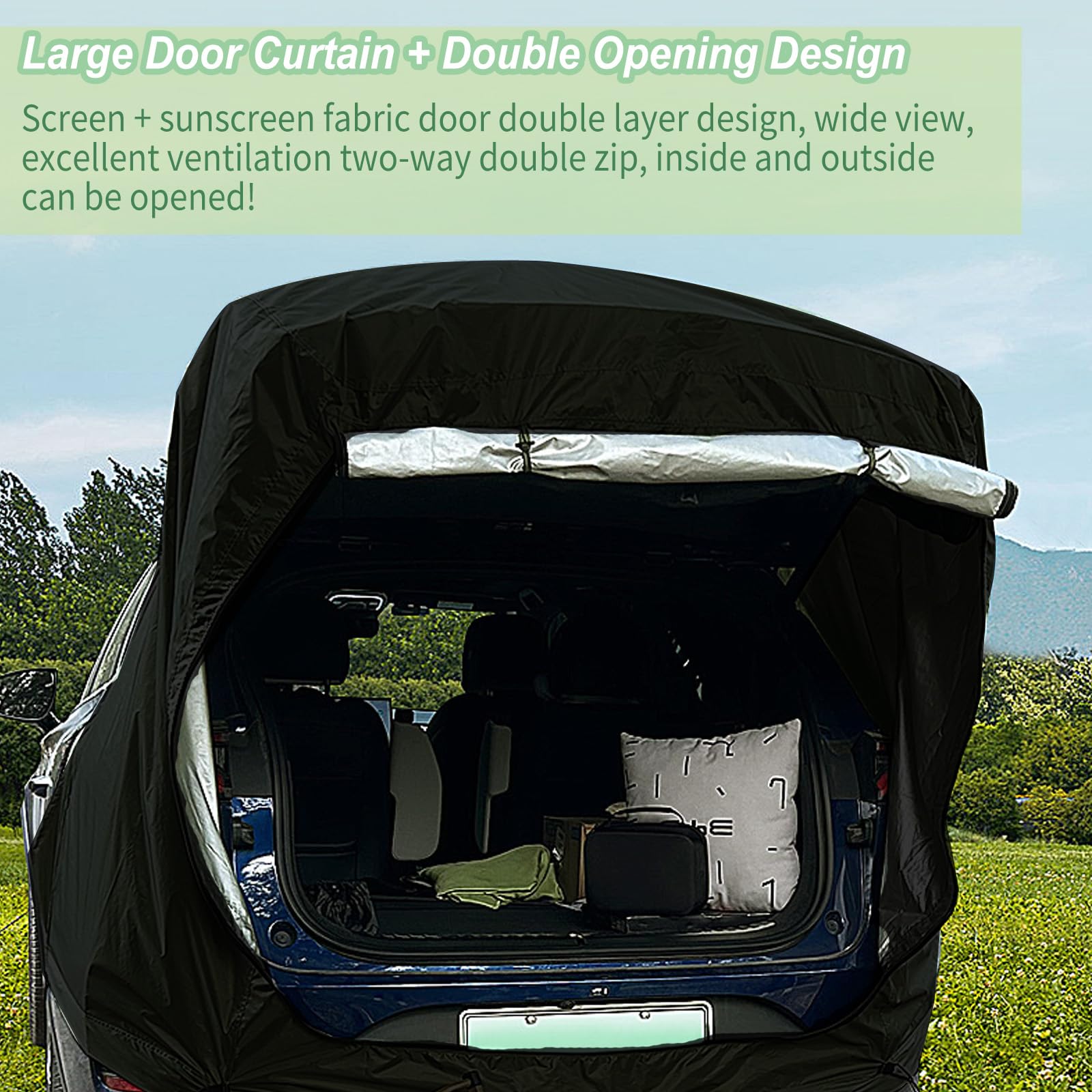 Tente de Hayon de Voiture, Tente Auvent Arriere de Voiture avec Moustiquaire, Imperméable, Coupe-Vent, Résistante Aux UV Auvent de Coffre Voiture Camping pour SUV
