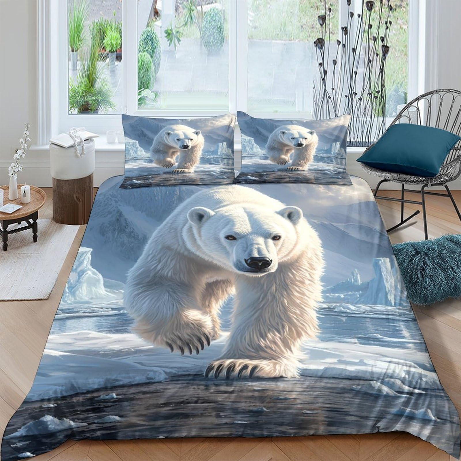 Ctjqhvkz Style-9 3D Printed Polar Bear Fitted Sheet Microfiber Soft Blue Ice Mattress Cover For Bedroom Guest Room Home Decor Single（135X200cm）