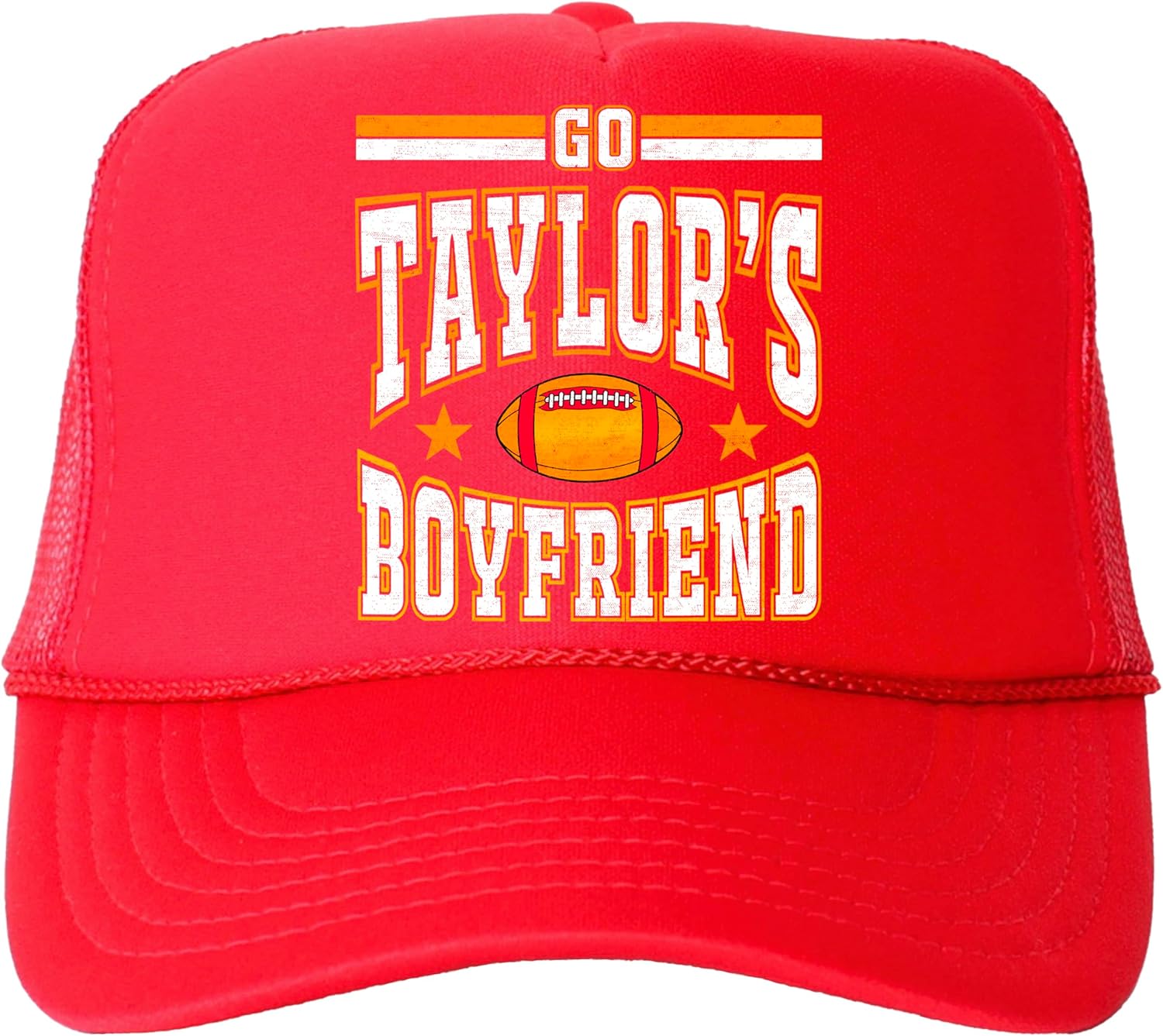Go Taylor's Boyfriend Trucker Hat Red and Gold Football Fan Classic 5 Panel Mesh Snap Back