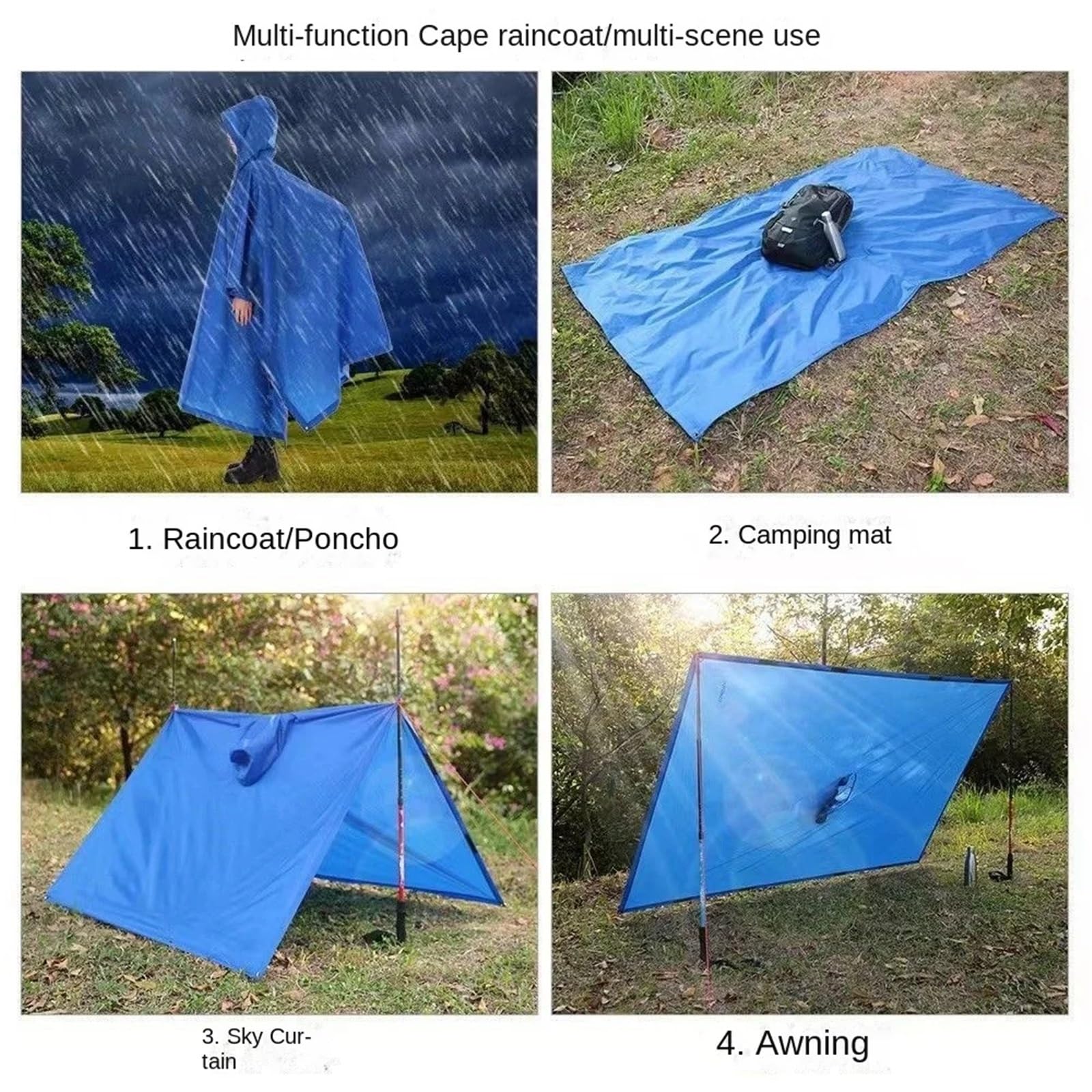 1 pz 3 in impermeabile da esterno con cappuccio e maniche, poncho antipioggia grande portatile, escursionismo viaggio
