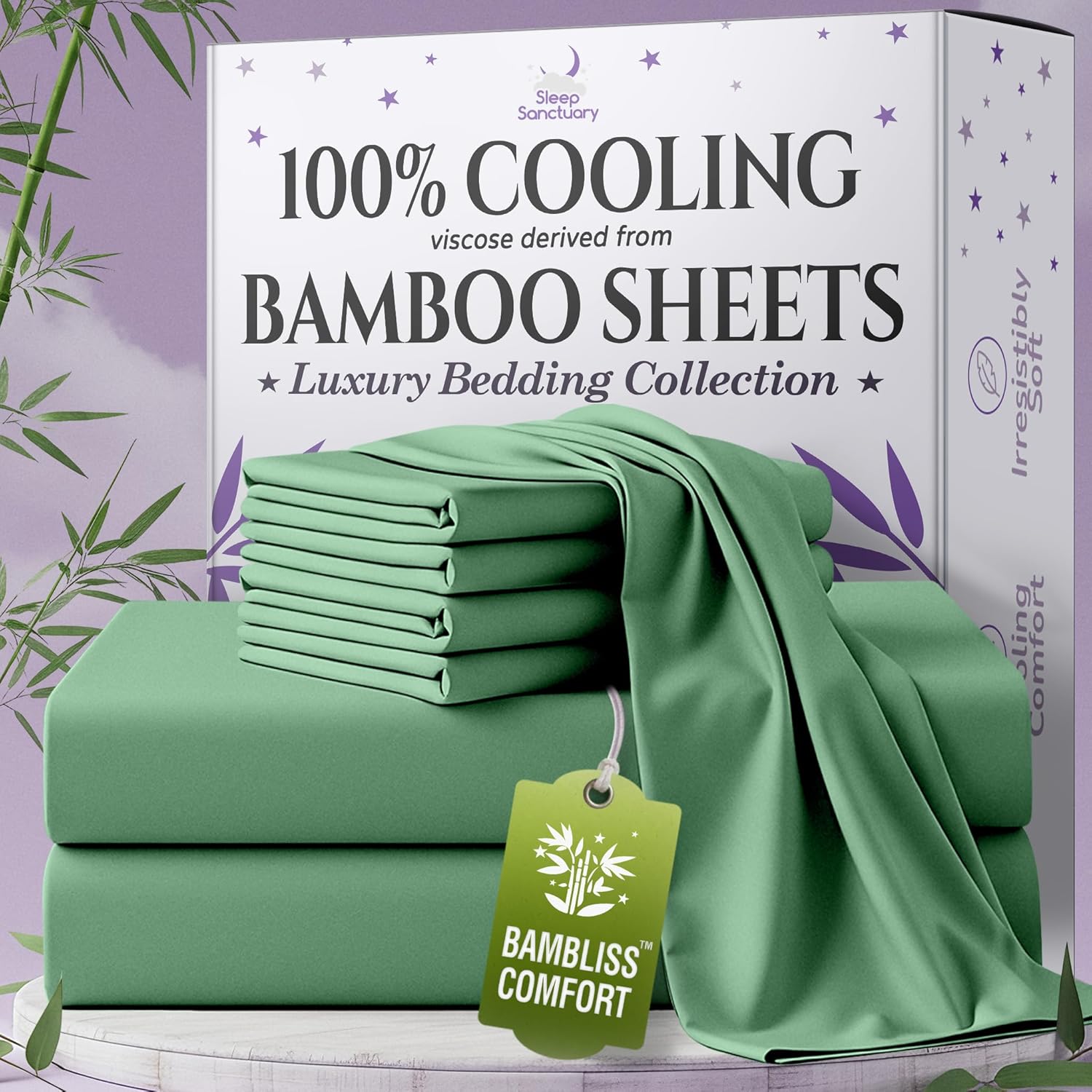 SLEEP SANCTUARY 100% Viscose Derived from Bamboo Sheets King Size 6pcs – BamBliss Luxury Cooling Sheets for Hot Sleepers - Cloud Soft, 17" Deep Pocket, Ultra Durable Bed Set (White)