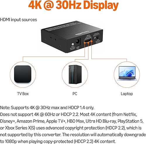 Miniatura 2 de Amazon Basics Convertidor extractor HDMI a HDMI y audio (RCA estéreo o Spdif) de 4K a 30Hz, negro