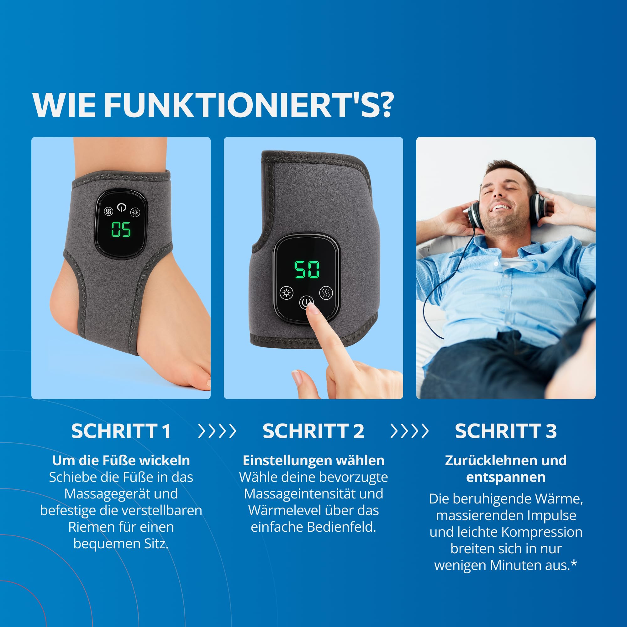 Emsense EMS Fußmassagegerät mit Dreifach‑Technologie zur Förderung der Durchblutung, Elektrischer Fuß‑Massager mit 3 Massage‑Modi & Wärmefunktion für Entspannung & Schmerzlinderung – 1er‑Pack