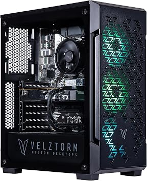 Velztorm Fultix Black Prebuilt Gaming PC, AMD Ryzen 5, GeForce RTX 5060 | 16GB DDR4 RAM, 512GB PCIe SSD, RGB Fans, 750W PSU, WiFi 5, Bluetooth 4.2, RJ-45, HDMI, Win 11 Home