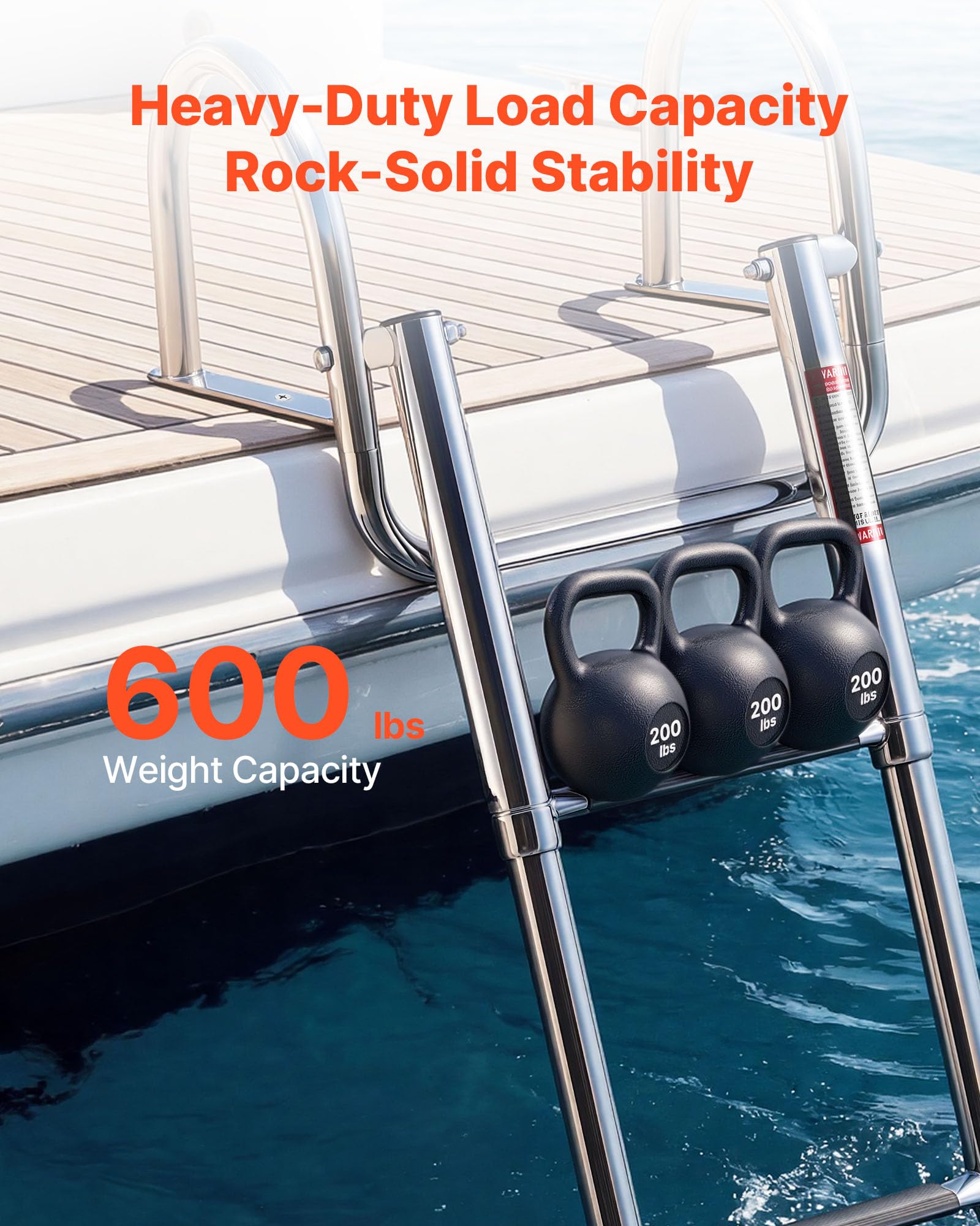 VEVOR Échelle de Bateau 4 Marches en Acier Inoxydable, Échelle de Baignade Pliante et Télescopique avec Mains Courantes pour Bateau Hors-Bord, Yacht et Ponton, Charge 272,16 kg, Marches Antidérapantes