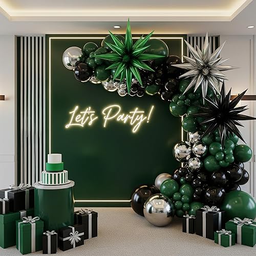 Miniatura 2 de Kit de guirnalda de globos de color negro y verde, plateado, 130 unidades, verde bosque, cromado, plata, globos de papel de aluminio verde cazador