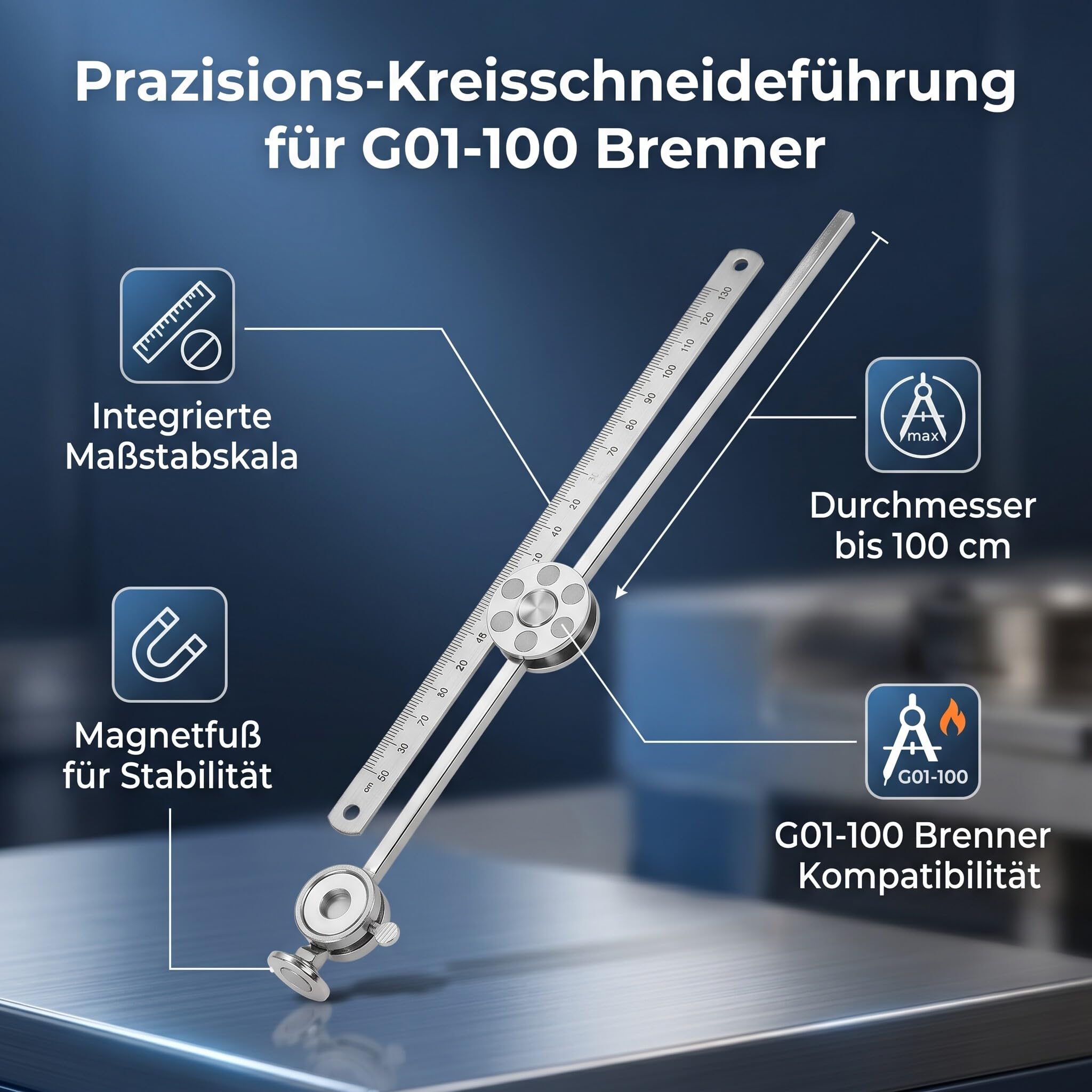 Ejoyous Torch Compass Roller Guide, Acier Inoxydable Outil de Soudage et de Découpe à L'Oxygène, Compas à Rouleau avec Échelle pour Soudure et Découpe, pour Chalumeau de G