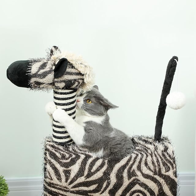 Foto 8 de 8 de PawHut Árbol rascador 93cm, Diseño Cebra, Gatos <5kg, Negro+Blanco