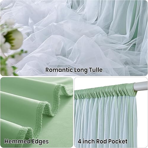 Miniatura 3 de Paneles de cortina de tul verde salvia de 20 x 10 pies, doble capa sin arrugas, cortinas de tul para bodas, bautizos, fiestas de compromiso,