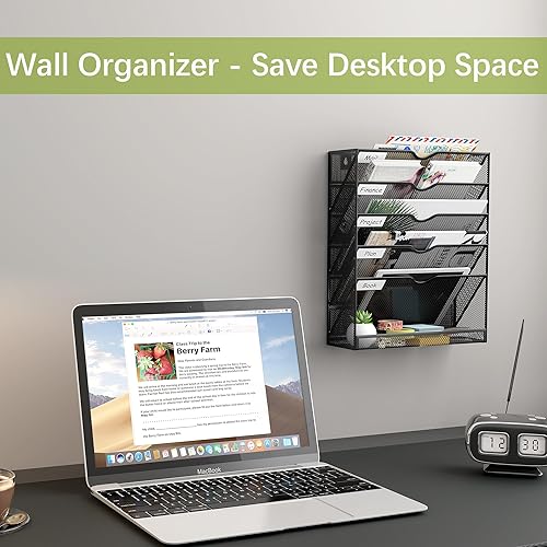 Miniatura 2 de EasyPAG Organizador de archivos de escritorio de malla de 5 niveles, soporte de archivo colgante de pared, soporte vertical de escritorio para
