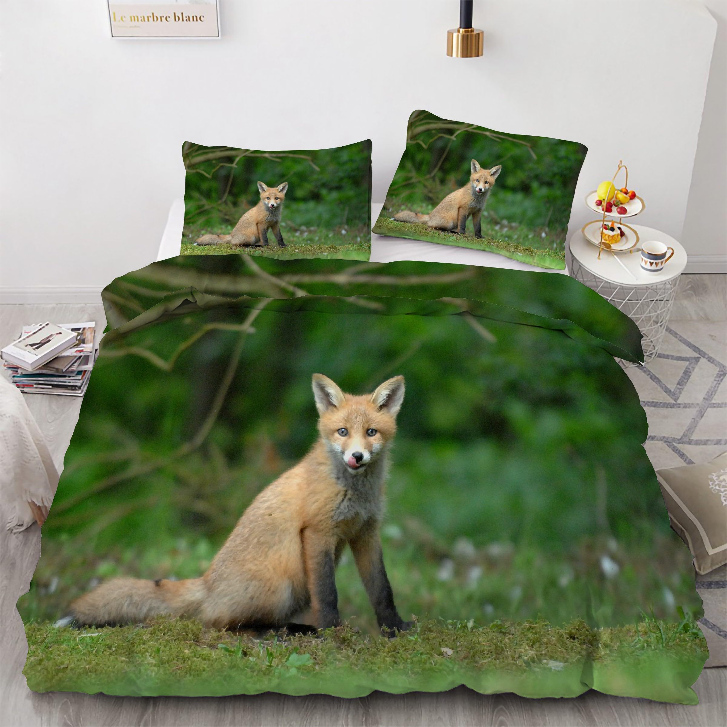 Parure de Lit 240x260 Lion Anti-Plis avec Housse Couette Microfibre Douce