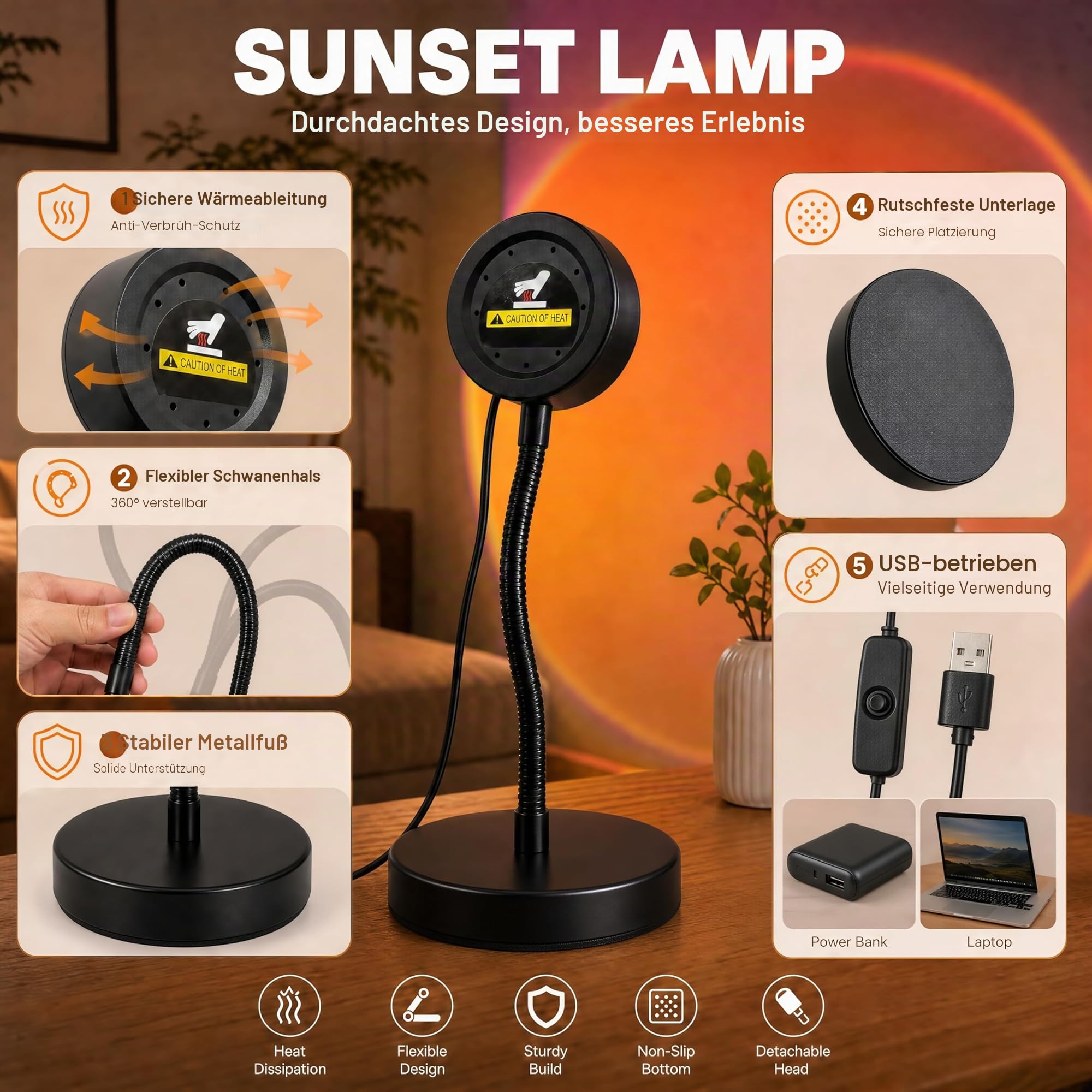 QUIGO Sunset Lamp Sonnenuntergang Lampe Led Licht Nachtlicht mit Smart App Control für Selfie Lampe Beleuchtung Schlafzimmer Wohnzimmer Party Lampe Schlafzimmer Aesthetic Room Decor…