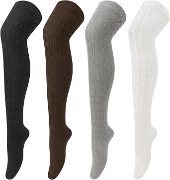 Women's Knee Thigh High Socks Thermal Boot Welly Gifts for Ladies 4 Pairs