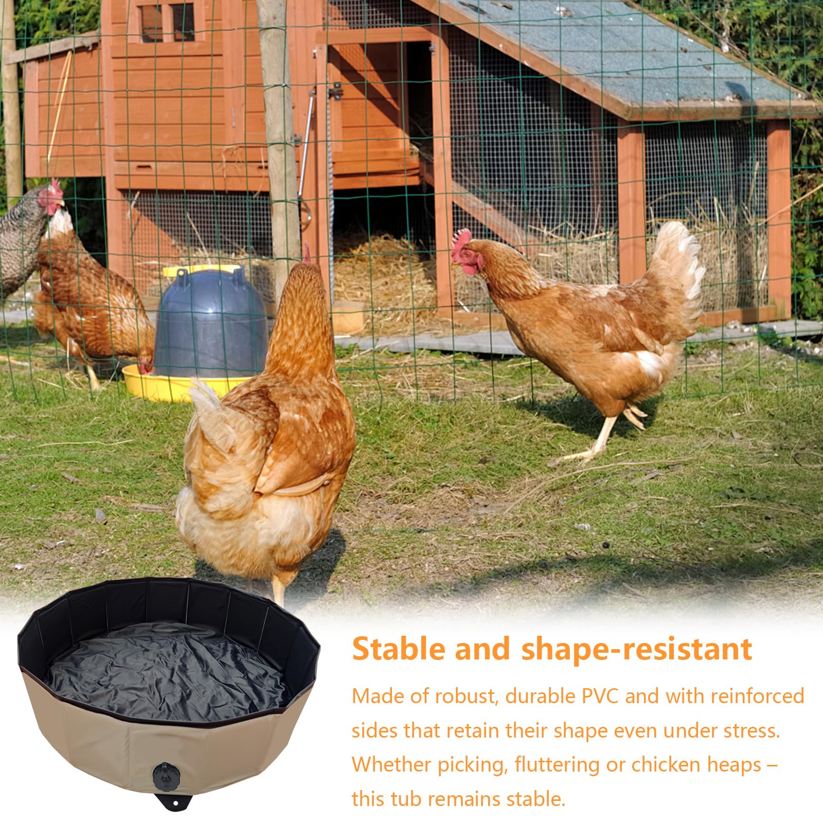 Pollo Baño de Arena Bañera Plegable para Gallinas, Recipiente de Limpieza PVC Portátil