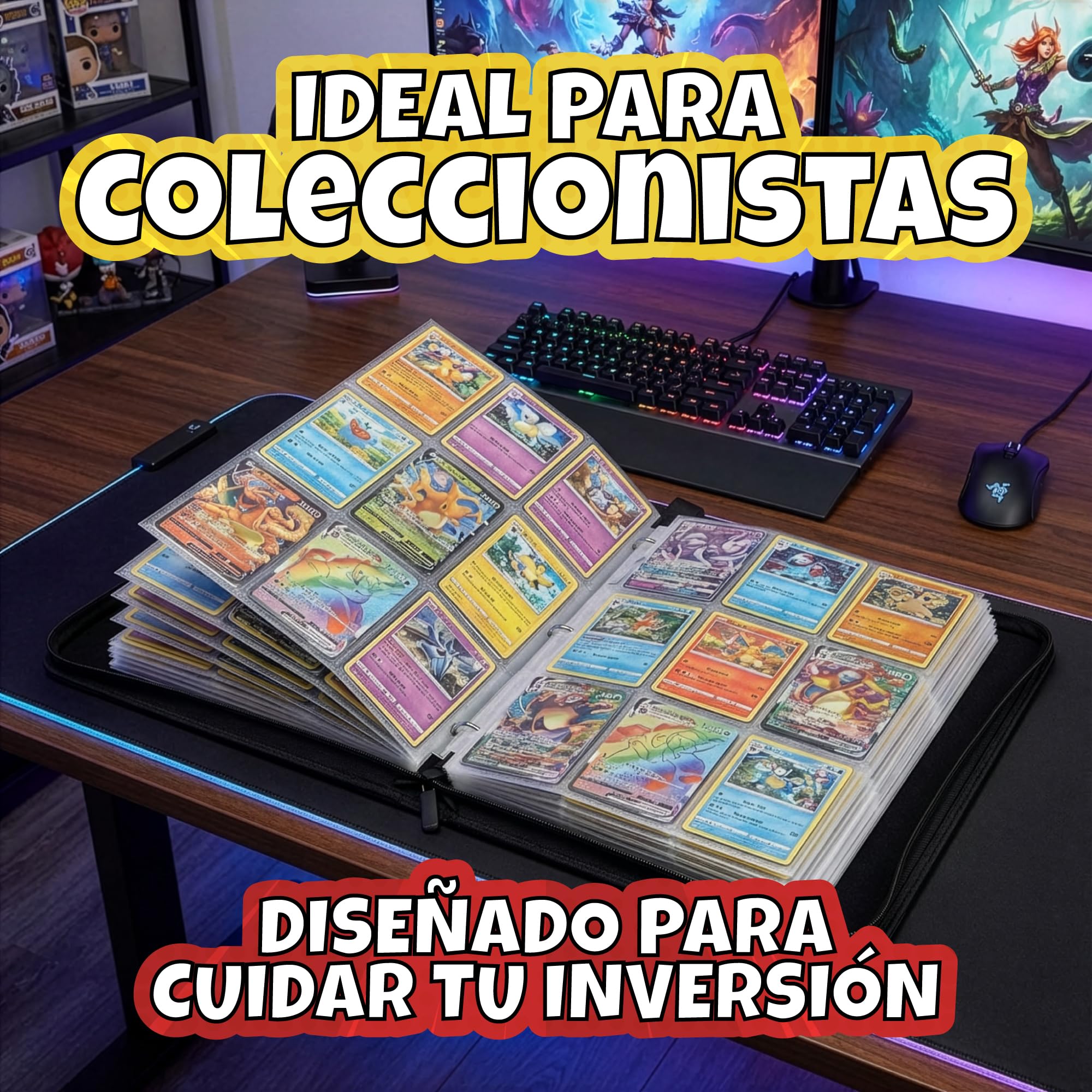 Álbum de Cartas Coleccionables con Capacidad de 1080 Cartas y 60 Páginas - Carpeta con Fundas - Álbum para Cartas (Trading Card Game y Juegos de Cartas Coleccionables)