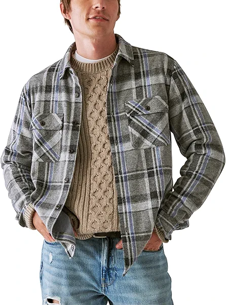 Lucky Brand Men's Plaid Brushed Knit Long Sleeve Shirt