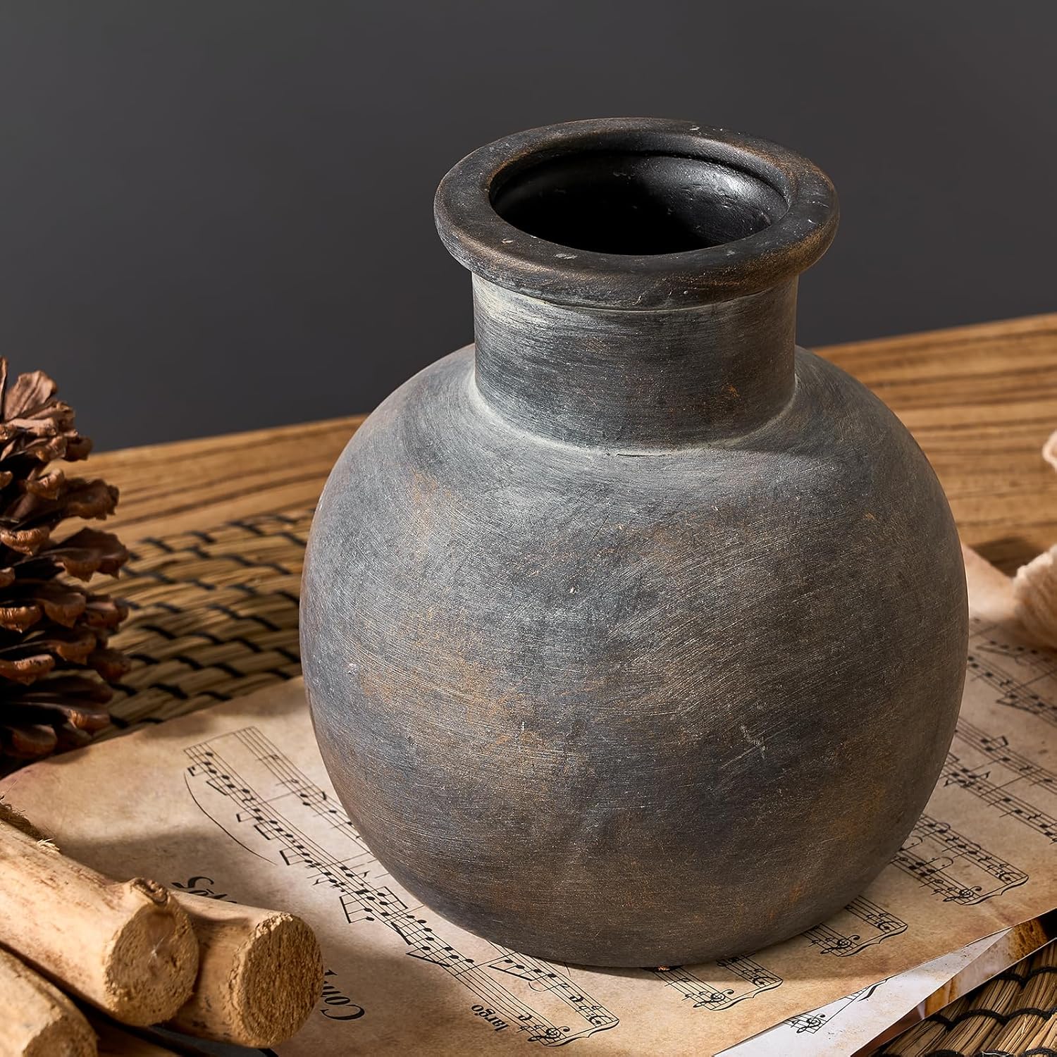 SIDUCAL Ceramic Rustic Farmhouse Vase | 6 Inch Pottery Decorative Flower | Boho | Terracotta Vase for Home Decor Table, Living Room, Bathroom Decoration, Shelf Decor, Mantel, Bronze - Image 2