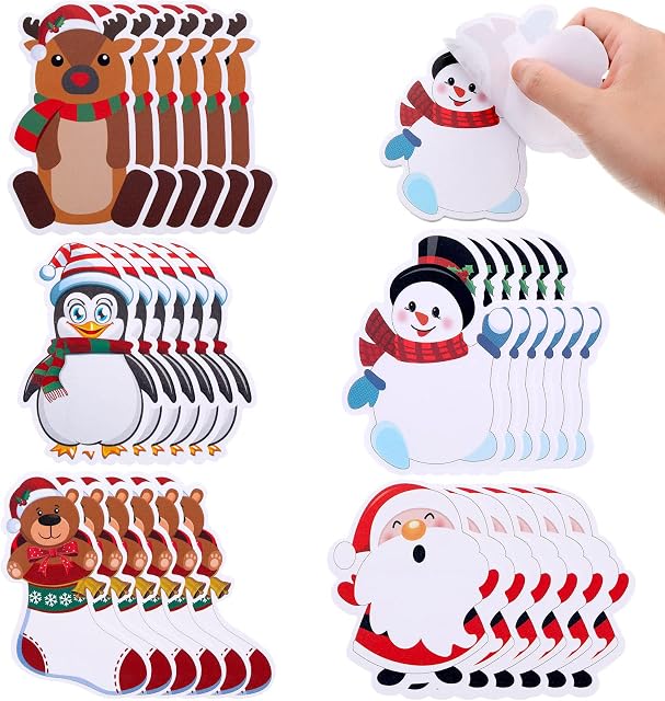 30 Pieces Christmas Notepad Winter Theme Self Sticky Notes Holiday Memo Notes for Work Study Decoration Present, Christmas Elements 5 Styles