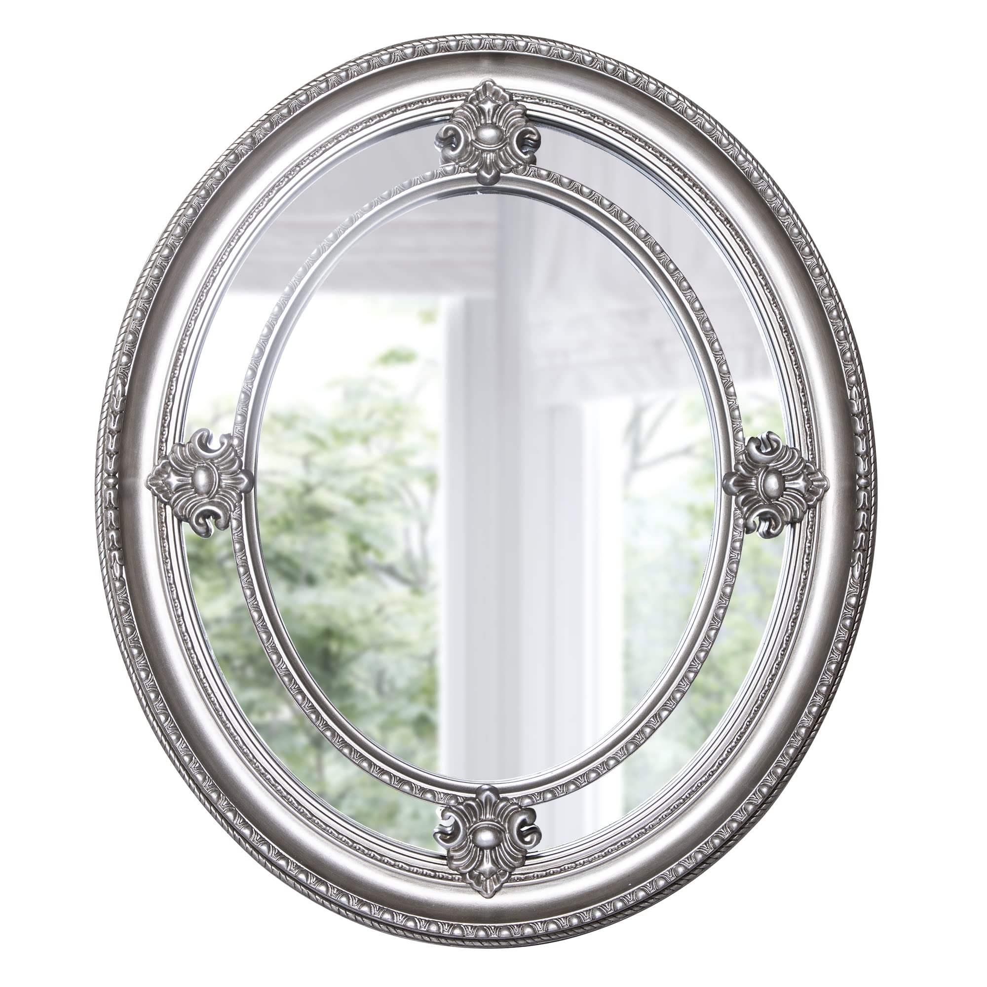 Sheffield Home 22x27 Inch Baroque Oval Wall Mirror, Silver