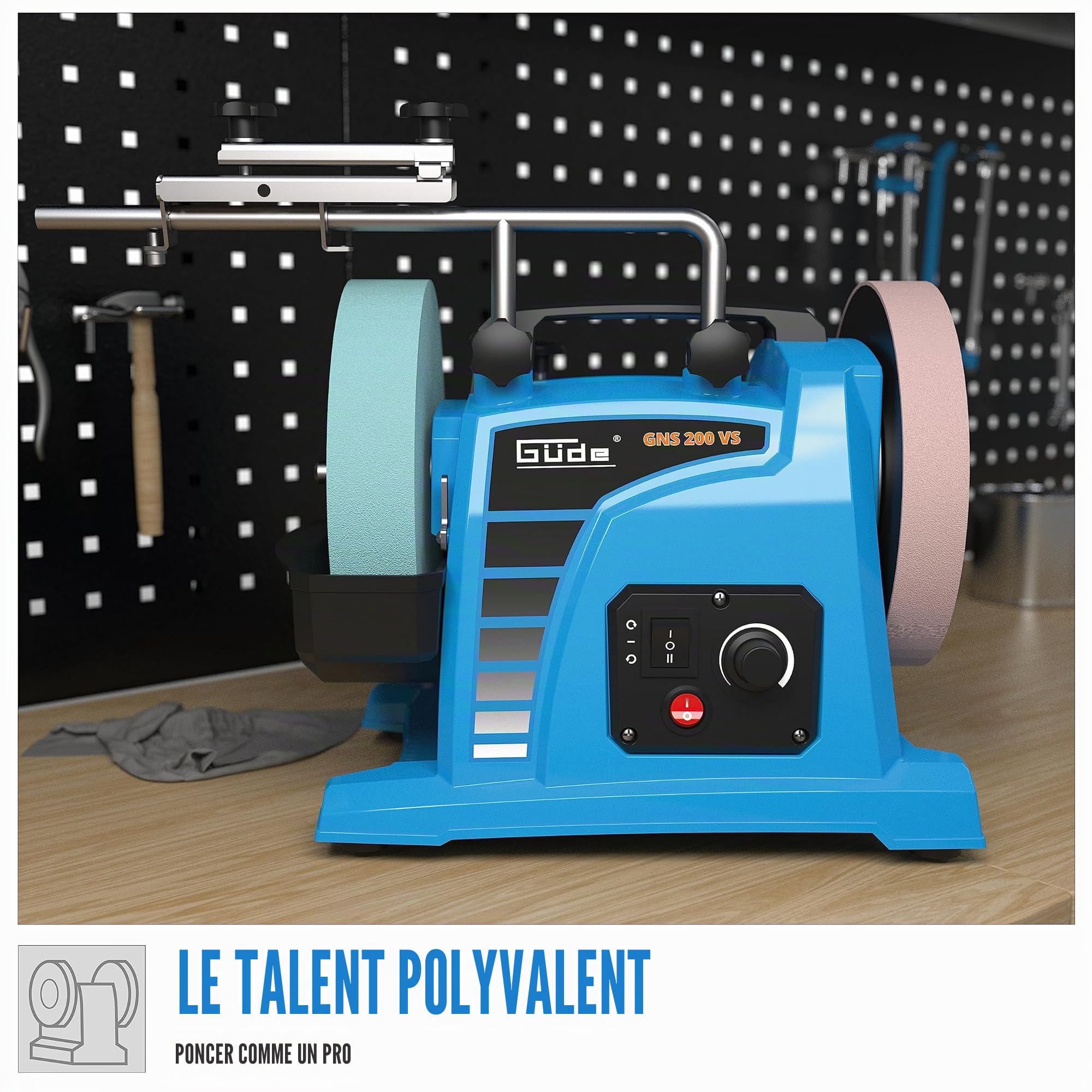 Güde 55247 GNS 200 VS Ponceuse à eau (230 V, 120 W, disque abrasif sec et humide 200 mm), bleu, 45,5 x 28 x 37 cm