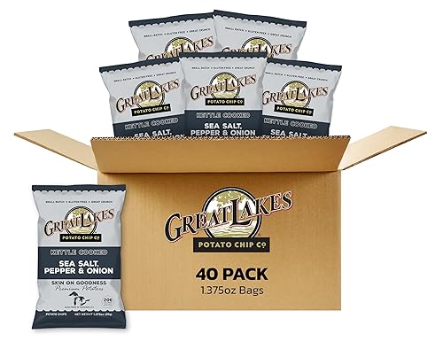 Great Lakes Potato Chip Co. Patatas fritas cocidas con sal marina, pimienta y cebolla, tamaño individual (paquete de 40, bolsas de 1.375 onzas)