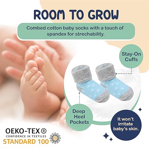 Miniatura 6 de Mother's Choice Calcetines de algodón orgánico para bebés de 0 a 6 meses, 12 pares unisex, calcetines cálidos para bebés, calcetines suaves neutros
