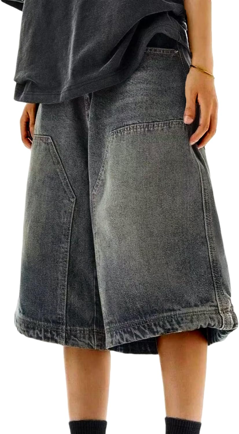 Y2k Shorts Men Vintage Baggy Jean Shorts Long Jorts Grunge Denim Bermuda Short Streetwear