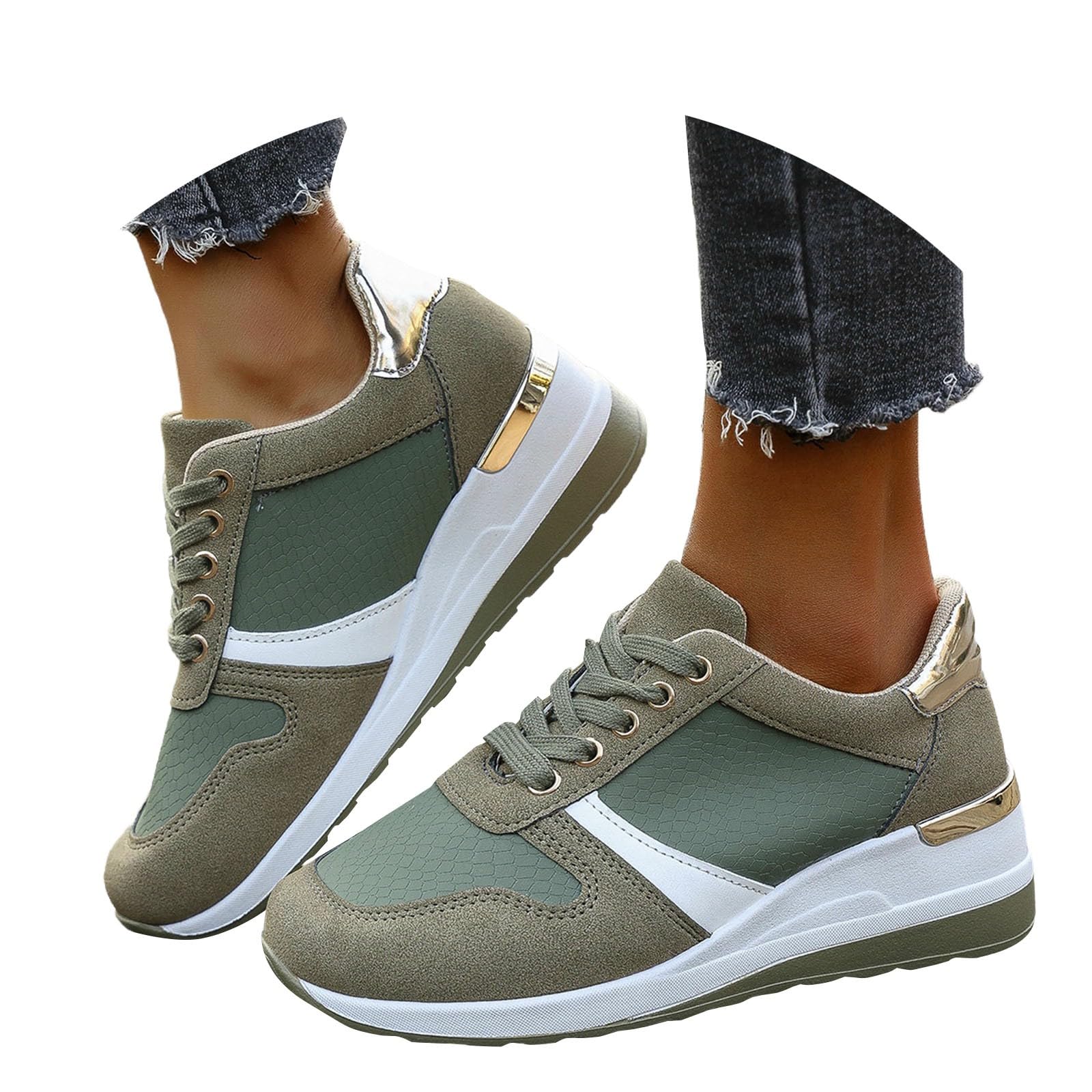 Generisch Scarpe da ginnastica da donna per il tempo libero, tinta unita, suola spessa, antiscivolo, casual, alla moda, leggere, traspiranti, comode e piatte