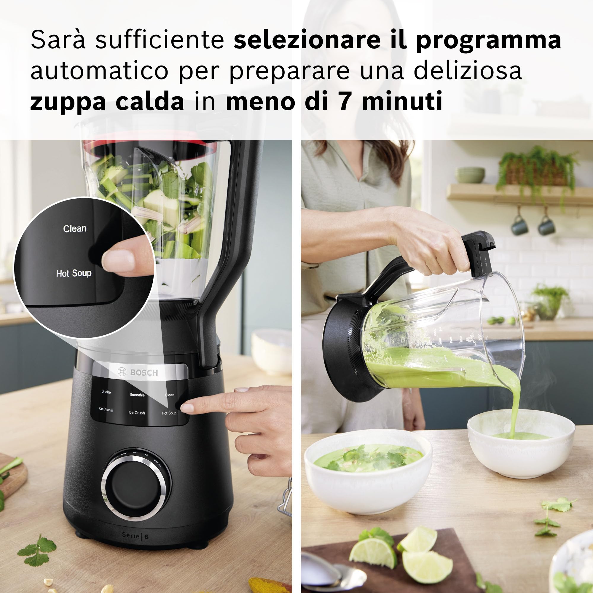 Bosch MMB6652B Frullatore, 1800 W, 6 Lame in Acciaio Inox, Caraffa 3L, Nero | Frullatore VitaPower Serie 6, Potente, 45.000 giri al min, 6 Programmi Automatici, Pulizia Automatica, Made in Europe