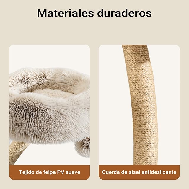 Foto 4 de 8 de Fudajo Árbol rascador de diseño 59 x 59 x 155 cm, arañero para Gatos con Felpa y sisal, Escalador para Gatos